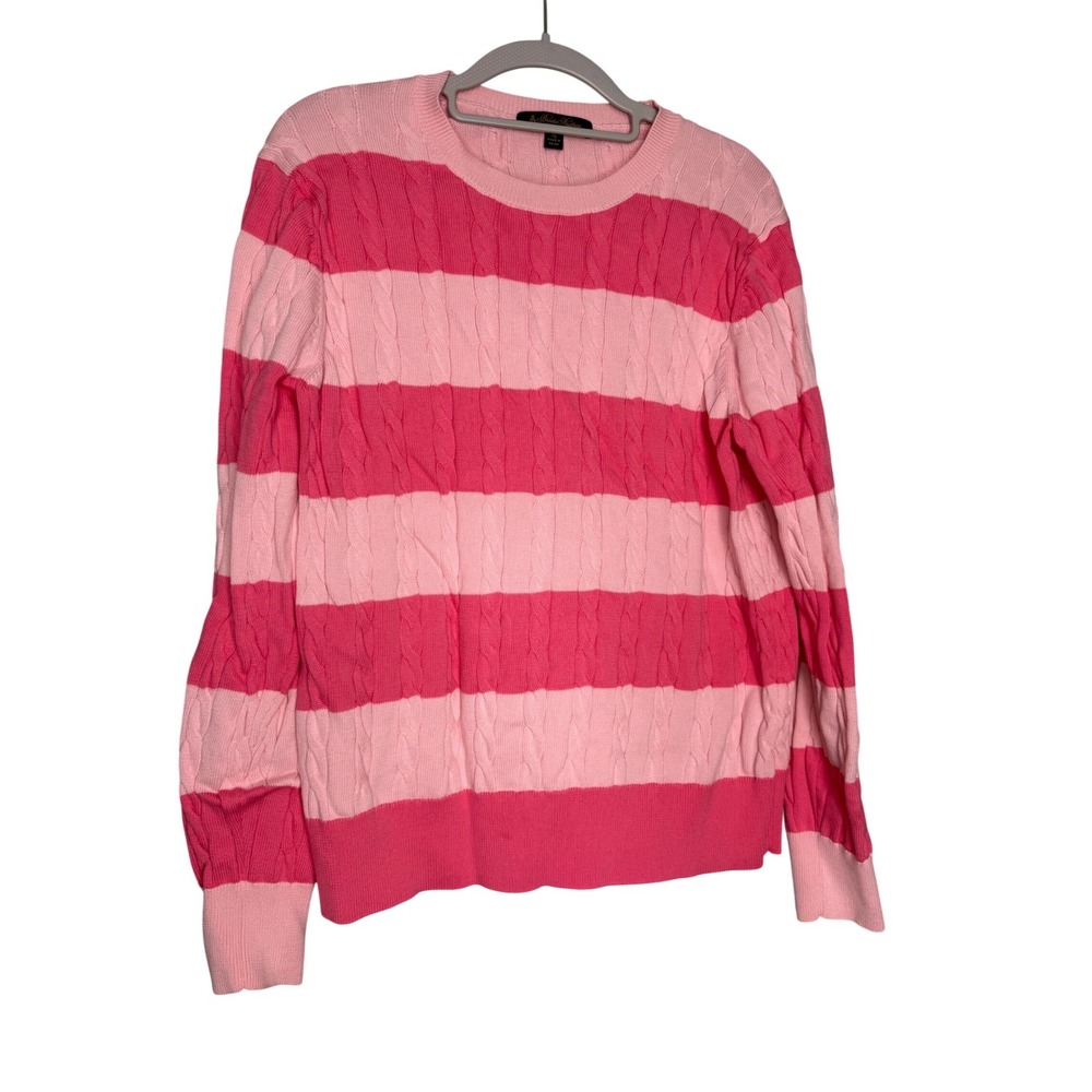 Brooks Brothers supima cotton pink striped cable knit sweater prep academia